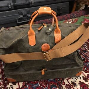 Bric's Olive Canvas Weekender with Tan Leather Trim